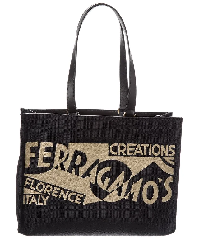 Ferragamo Logo Medium Canvas & Leather Tote