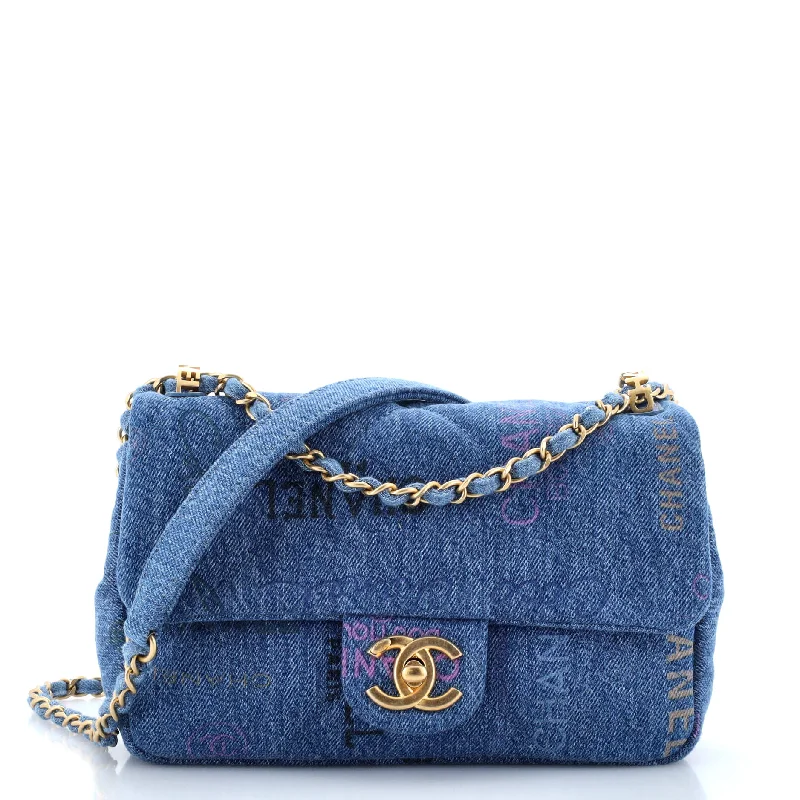 Denim Mood Flap Bag Logo Printed Quilted Denim Small