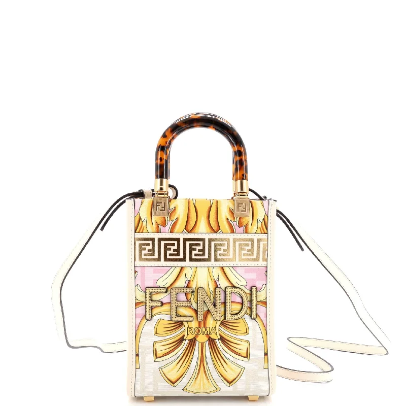 x Versace Fendace Convertible Sunshine Shopper Tote Printed Laminated Leather Mini