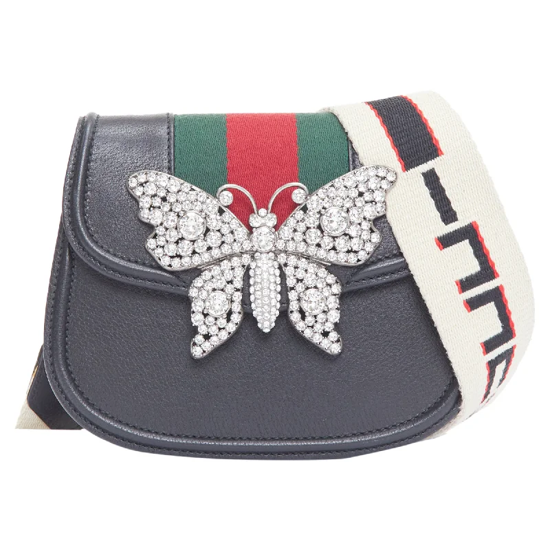 Gucci Totem Calfskin Crystal Butterfly Logo Strap Crossbody Bag