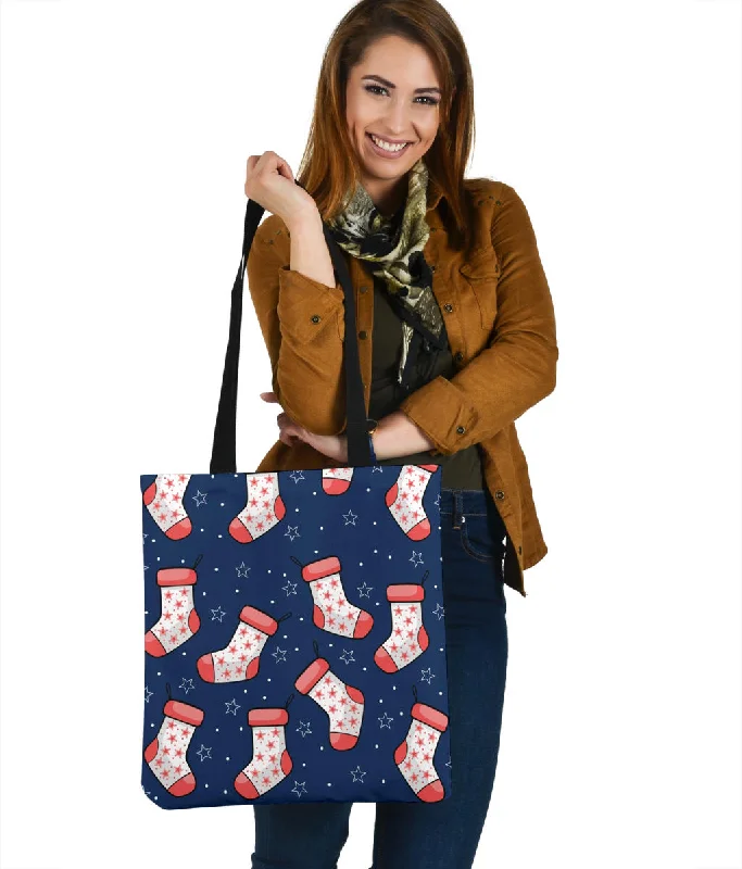 Blue And Red Stockings Linen Tote Bag