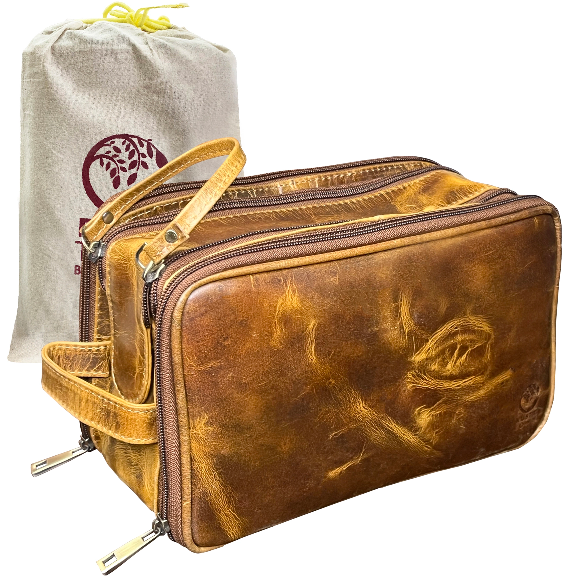 Leather Toiletry Bag for Women Men By Rustic Town