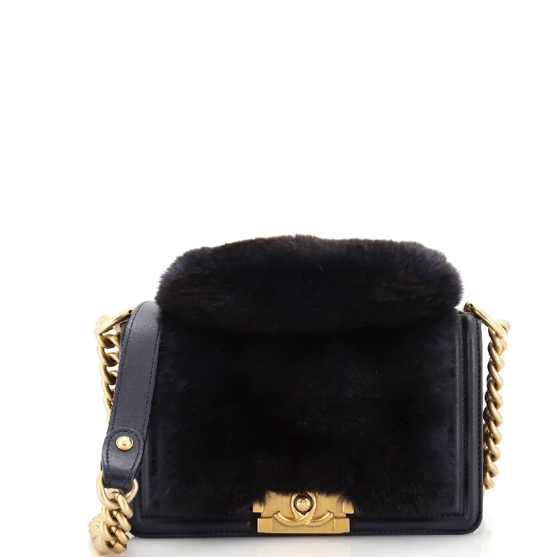 Top Handle Boy Flap Bag Fur Small