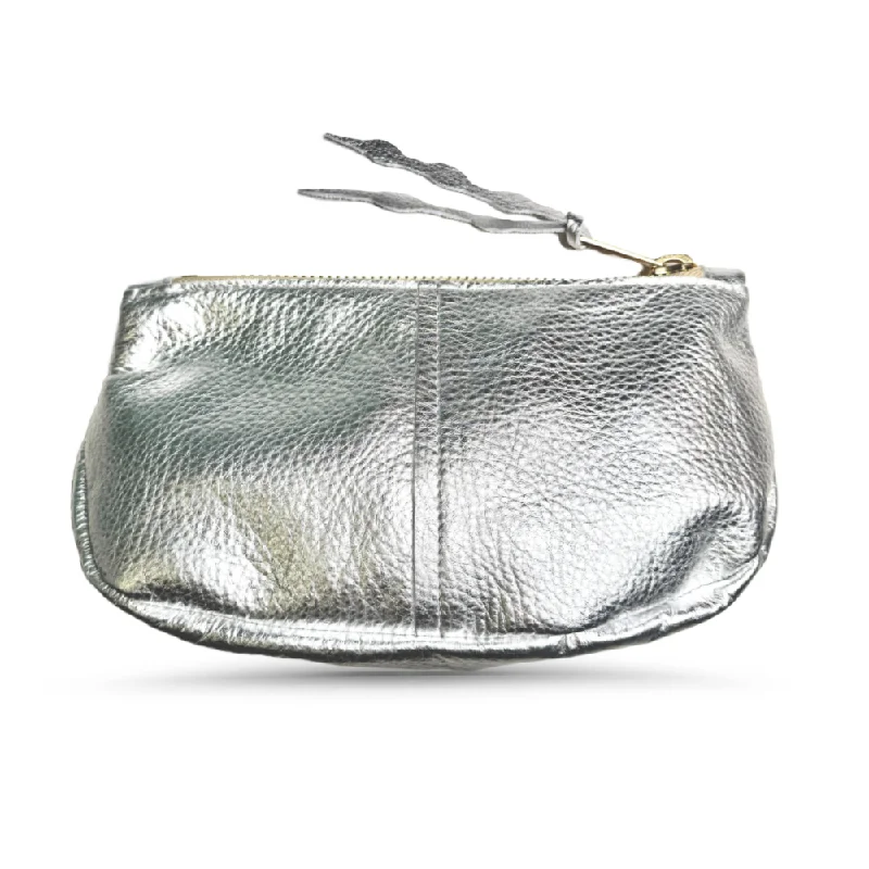 Makeup Bag in Silver Metallic Leather