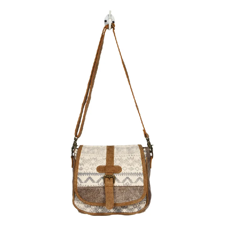 Grey Hide and Aztec Flap Cross Body Purse