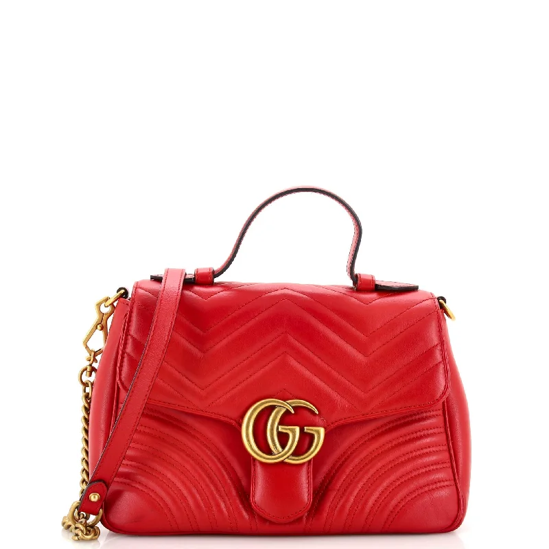 GG Marmont Top Handle Flap Bag Matelasse Leather Small