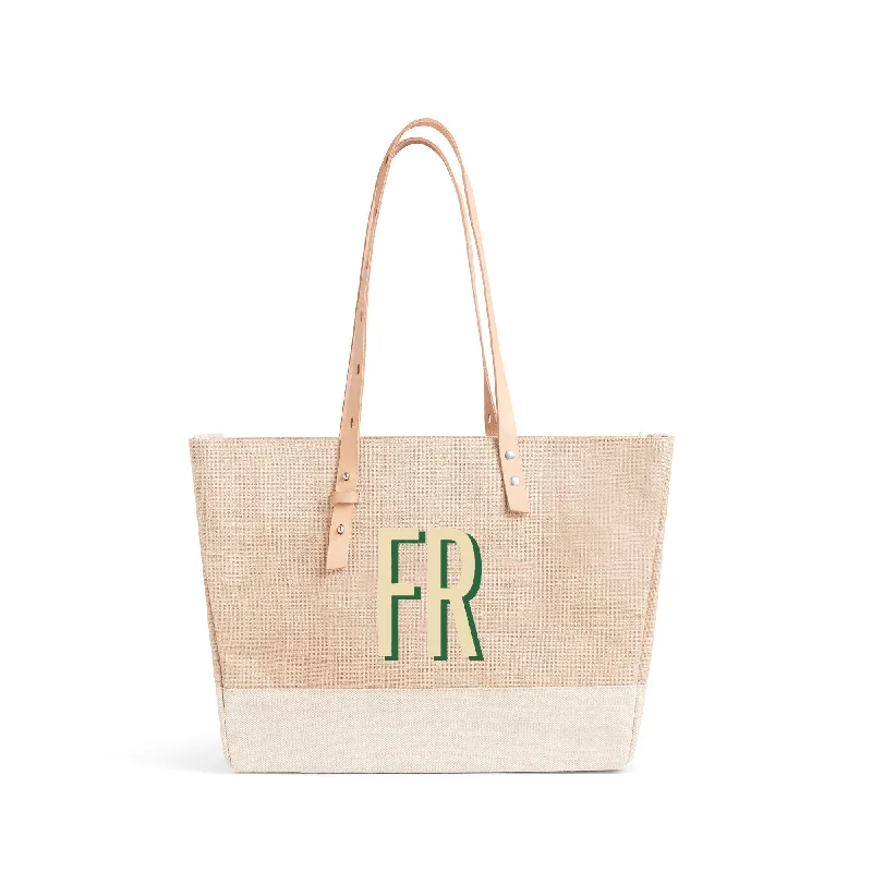 Shoulder Market Bag in Natural with Large Ecru Monogram