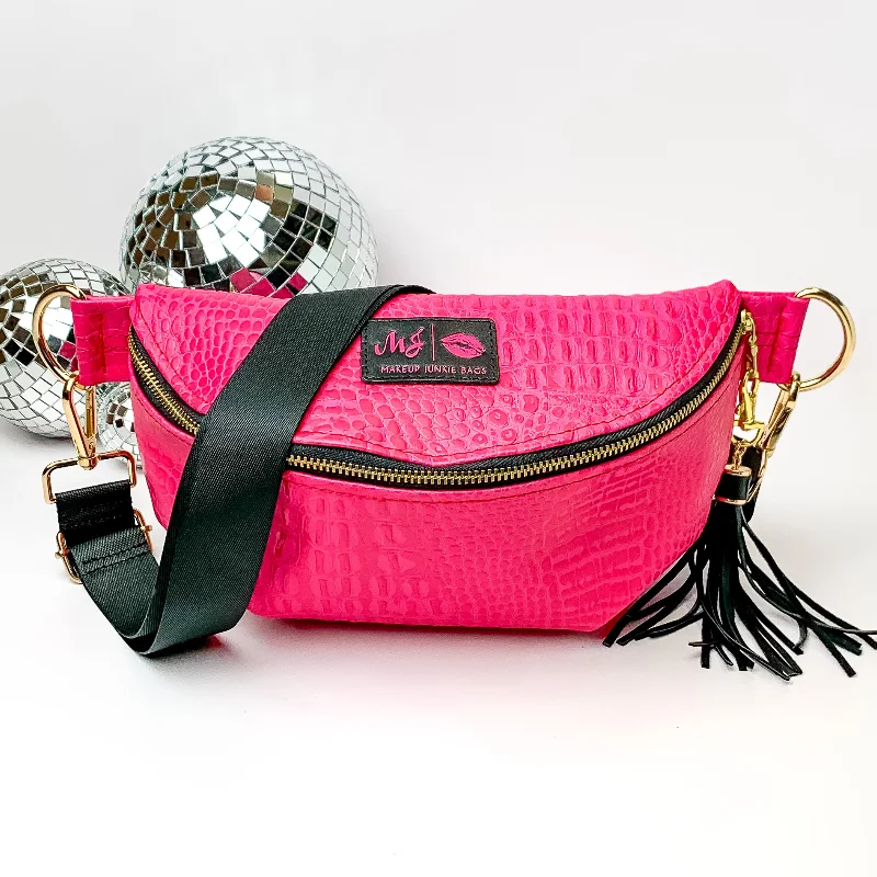 Makeup Junkie | Dolly Sidekick with Adjustable Strap in Hot Pink Croc Print