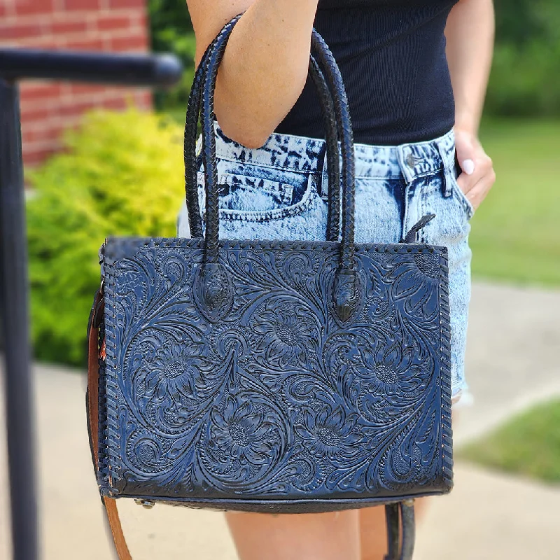 American Darling Black Fully Tooled Tote