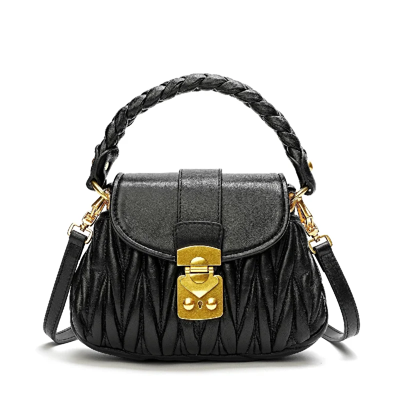 Pleated Sheepskin Leather Shoulder Bag