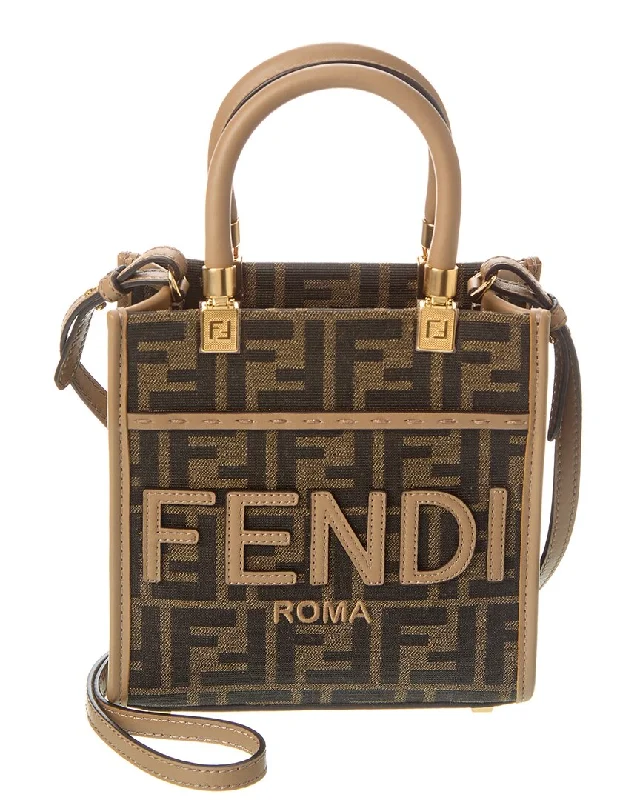 FENDI Sunshine Mini FF Jacquard & Leather Tote