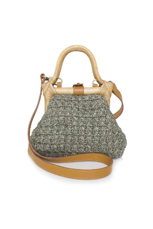 METALLIC KHAKI CROCHET NANO SHOULDER BAG