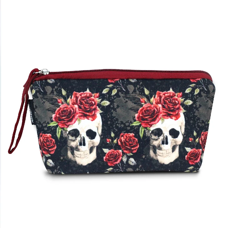 Vintage Flower Skull Makeup Bag