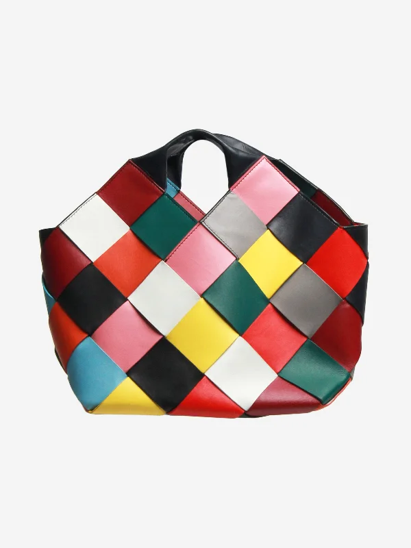 Multicolour woven leather tote bag