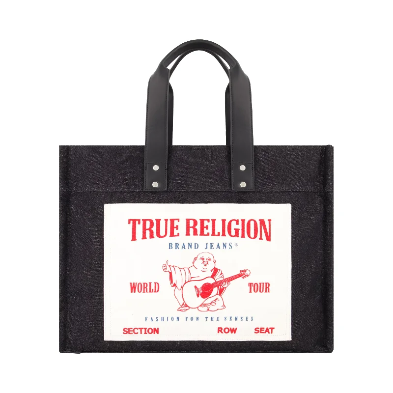 True Religion Large Washed Black Denim Tote