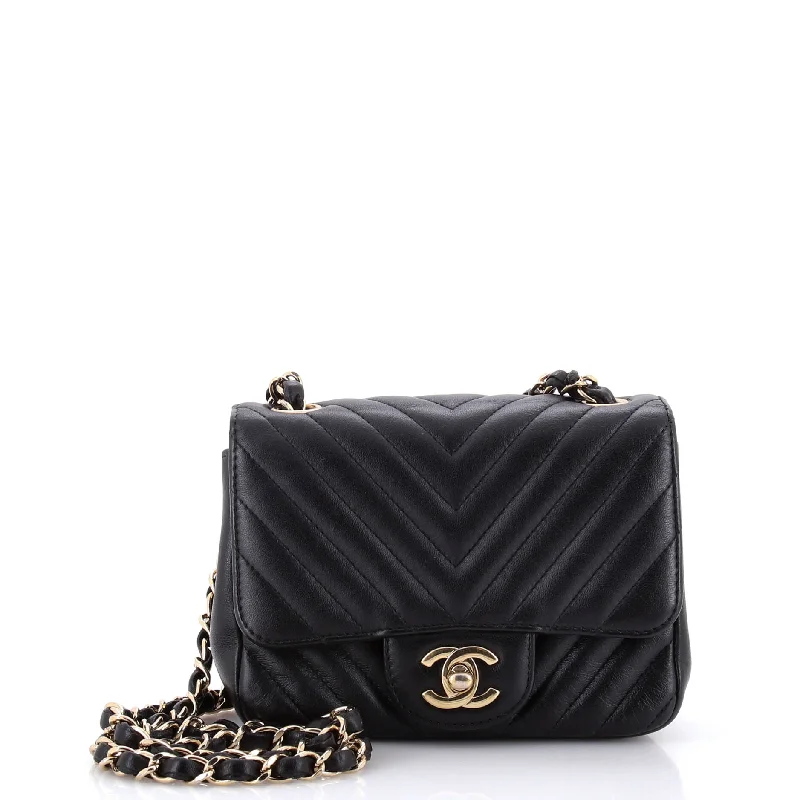 Square Classic Single Flap Bag Chevron Lambskin Mini