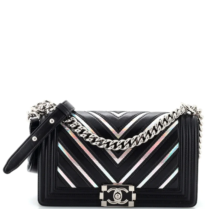 Boy Flap Bag Chevron Lambskin with Holographic PVC Old Medium