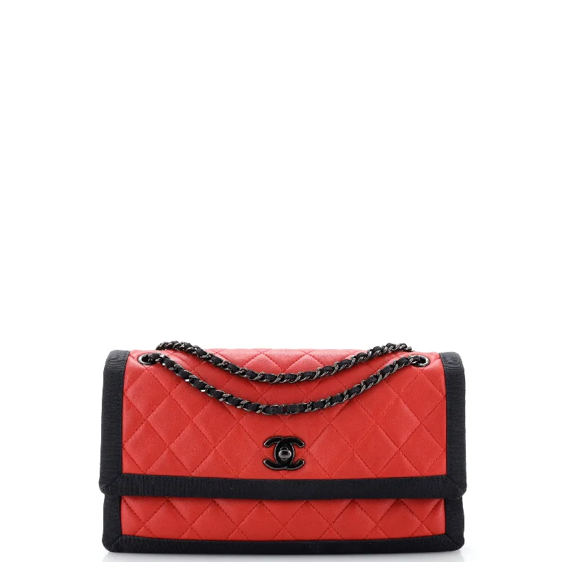 Two Tone Flap Bag Quilted Lambskin with Grosgrain Medium