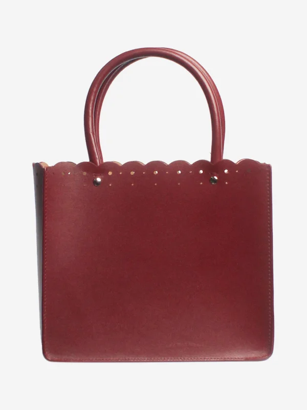 Dark red mini leather 2way tote bag