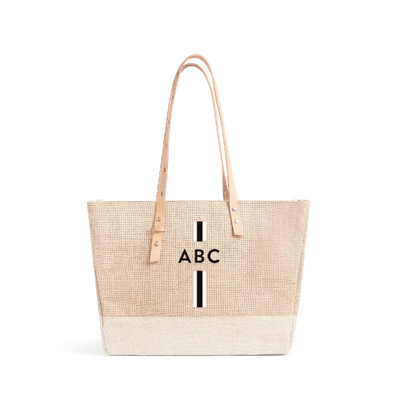 Shoulder Market Bag in Natural with Monogram