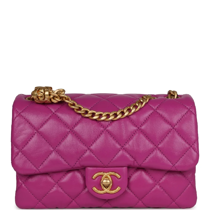 Chanel Small Crush Flap Bag Purple Shiny Aged Calfskin Brushed Gold Hardware