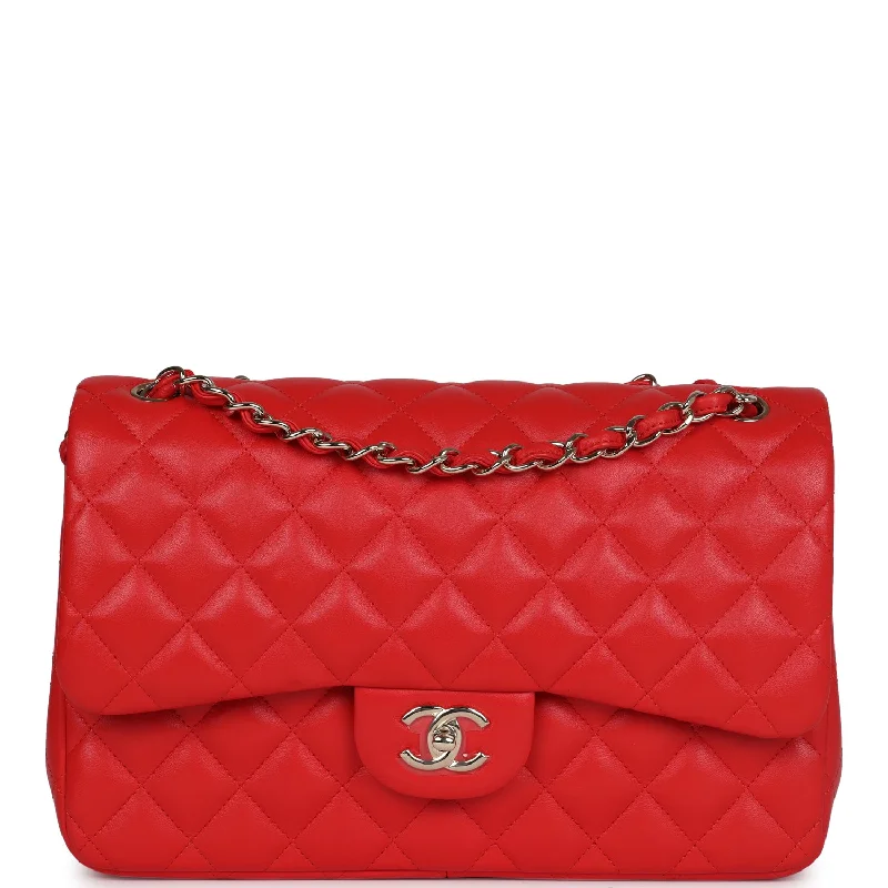 Chanel Jumbo Classic Double Flap Bag Red Lambskin Light Gold Hardware