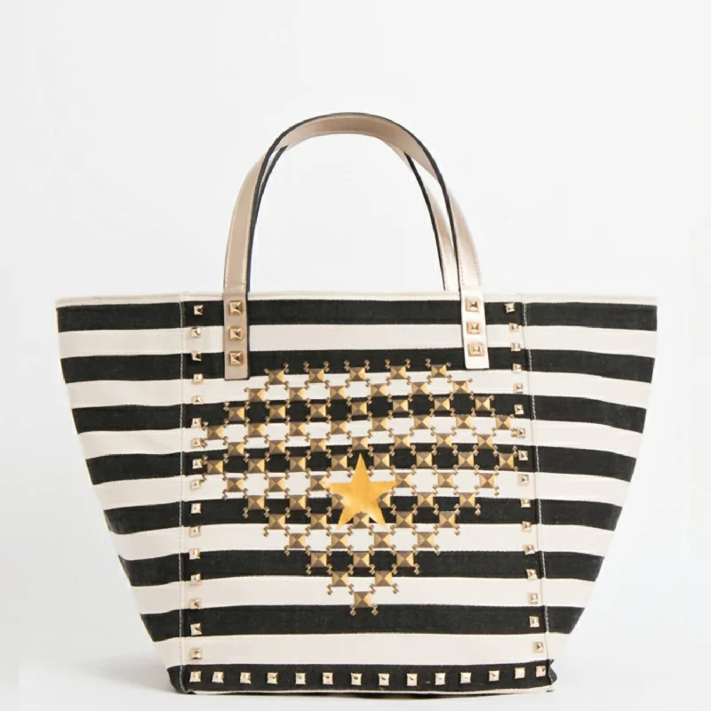 Lea Tote In White With Black