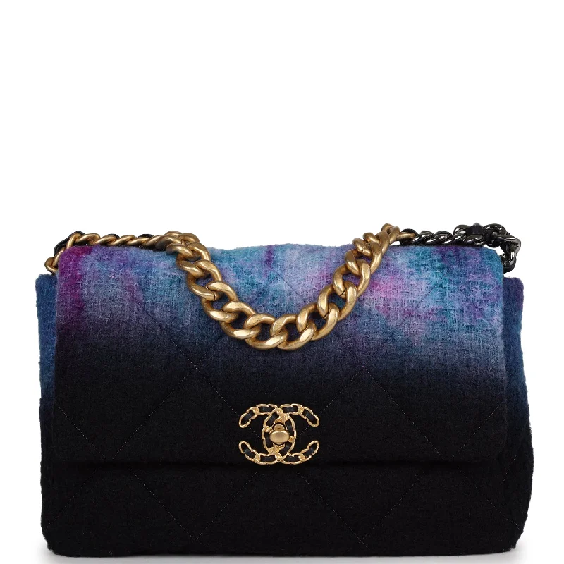 Chanel Large 19 Flap Bag Purple and Blue Wool Tweed Mixed Hardware