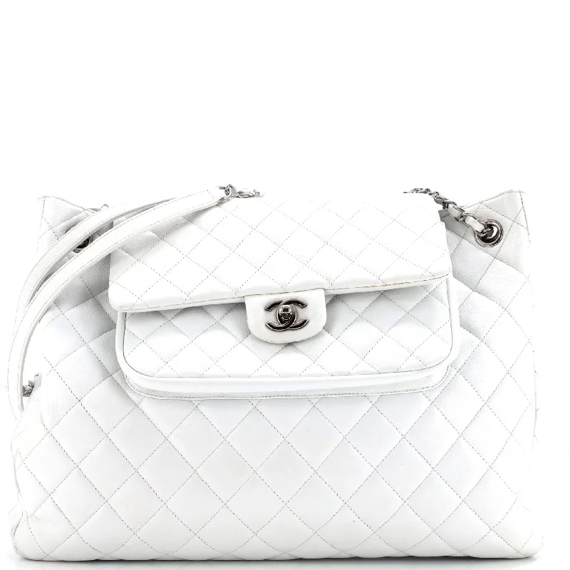 Classic Flap Shopping Tote Quilted Caviar Large