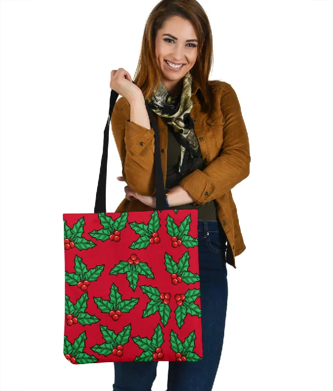 Red And Green Mistletoe Linen Tote Bag