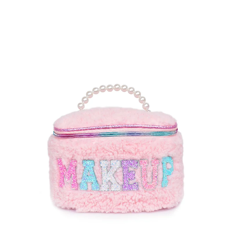 'Makeup' Sherpa Pearl Handle Glam Bag