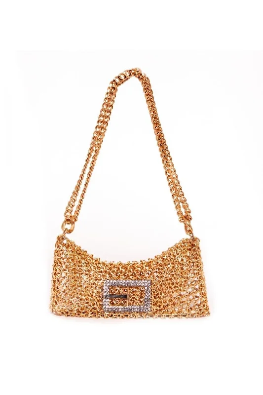 MEDIUM BABY GIRL GOLD CRYSTAL BUCKLE SHOULDER BAG