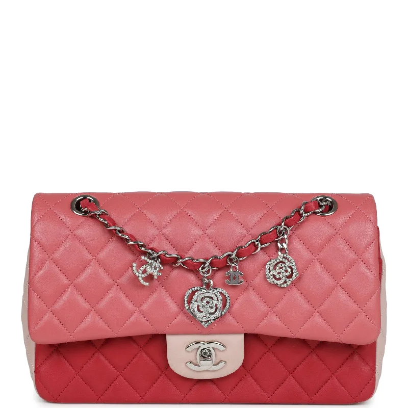 Pre-owned Chanel Medium Valentine Single Flap Bag Tricolored Lambskin Silver Hardware