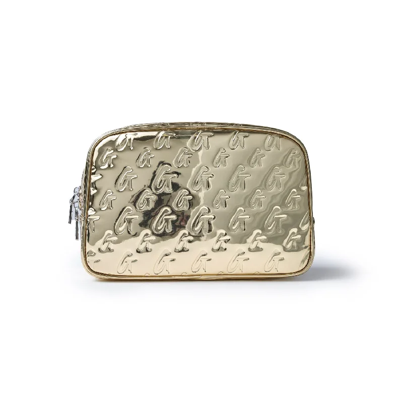 SMALL METALLIC MONOGRAM TOILETRY BAG - METALLIC GOLD