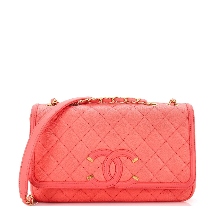 Filigree Flap Bag Quilted Caviar Medium