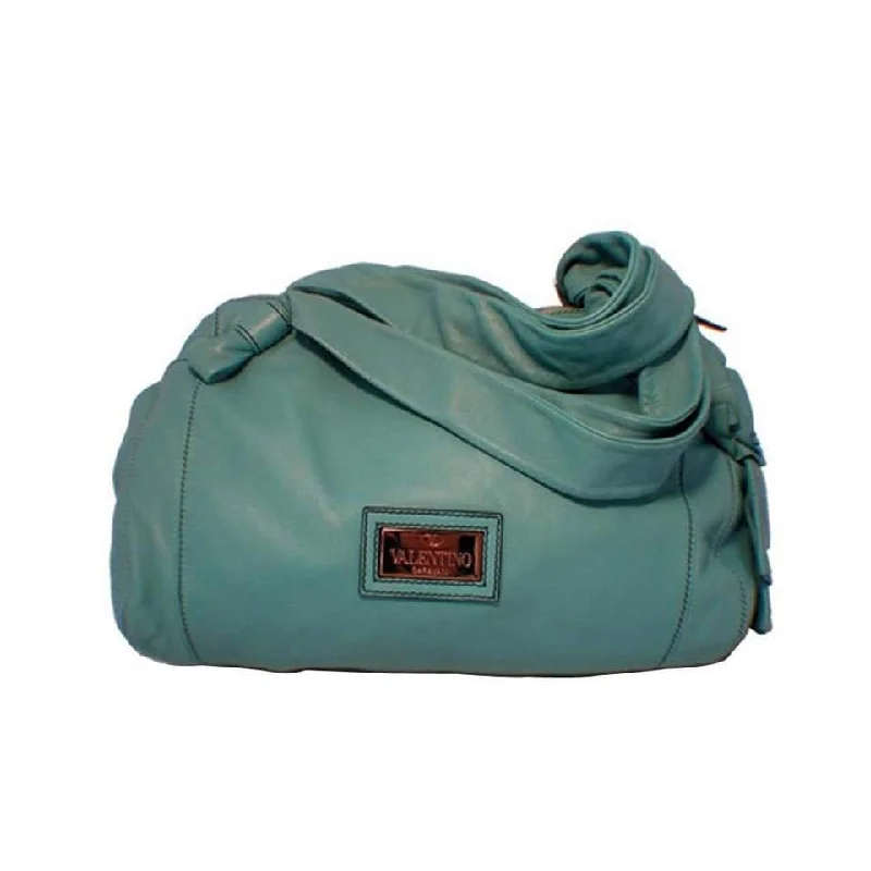 Valentino Teal Lambskin Shoulder Tote Handbag