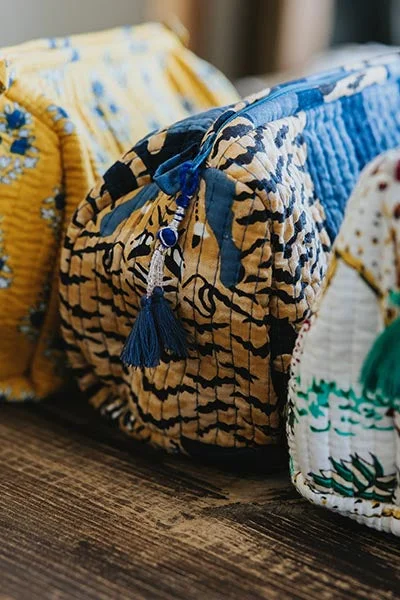 Kantha Toiletry Pouches - Sky+ Navy Blue Tiger