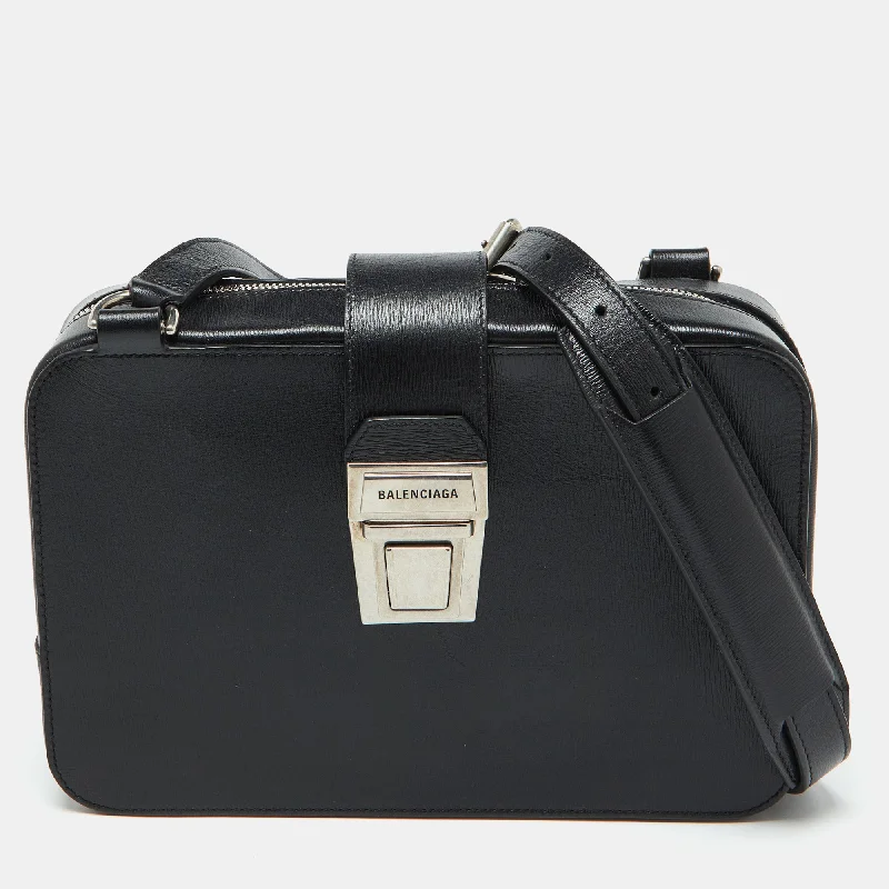 Balenciaga Black Leather Tuck-Lock Shoulder Bag