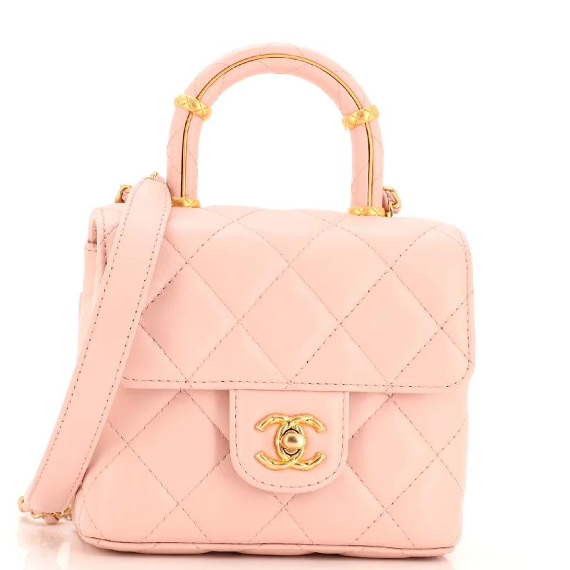 Crush Top Handle Flap Bag Quilted Lambskin Mini