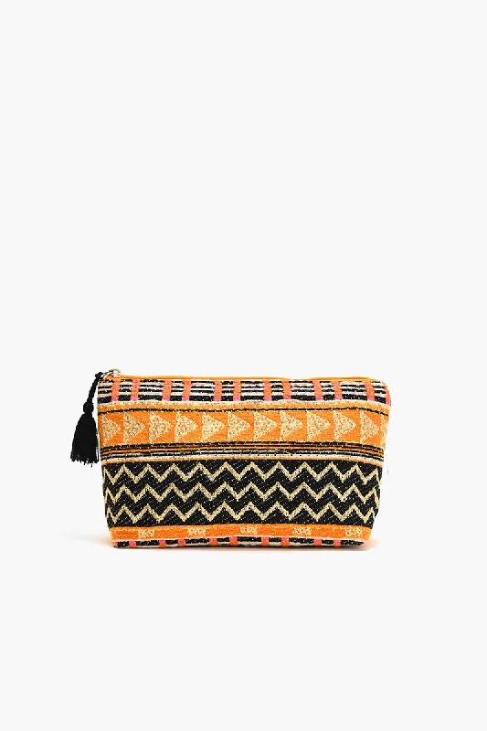 Handwoven Jacquard Makeup Pouch with Bold Tribal Pattern