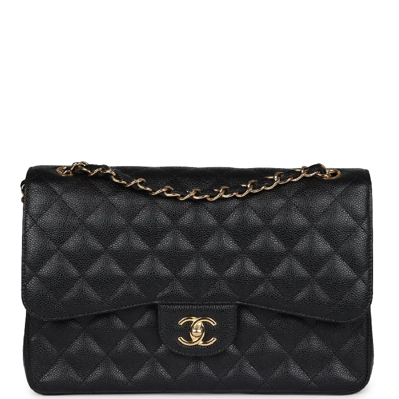 Pre-owned Chanel Jumbo Classic Double Flap Bag Black Caviar Gold Hardware