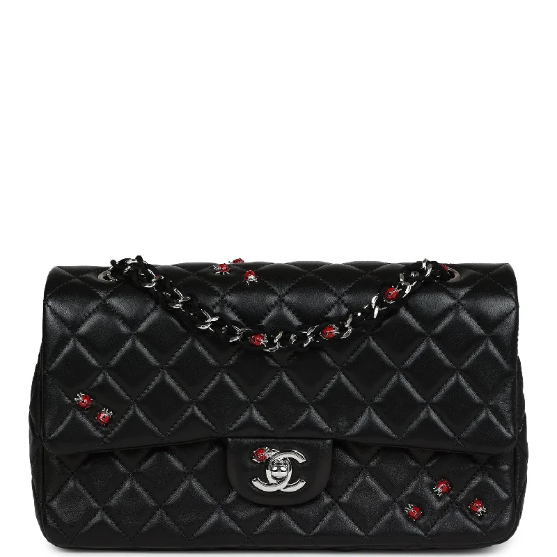 Pre-owned Chanel Medium Lady Bug Single Flap Bag Black Lambskin Silver Hardware