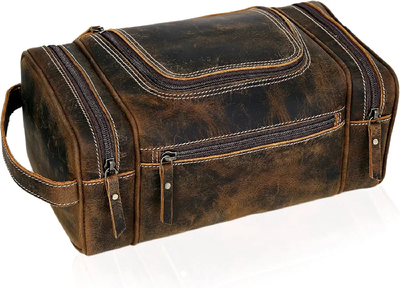 Leather Toiletry Bag for Men Extra Large Leather Men's Toiletry Bag for Traveling Real Leather Dopp Kit for Men Leather Shaving Bag for Travel