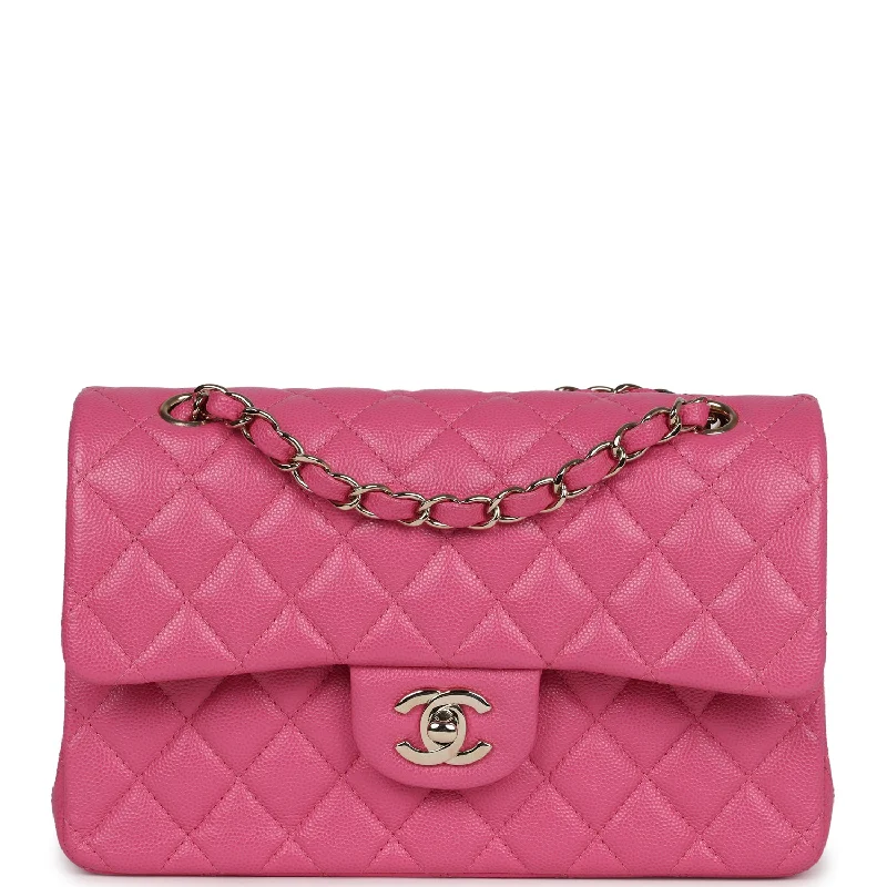 Pre-owned Chanel Small Classic Double Flap Dark Pink Caviar Light Gold Hardware