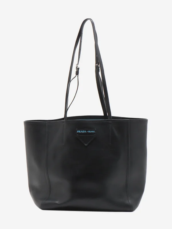 Black leather tote bag