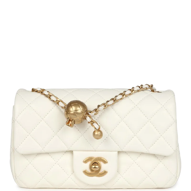 Pre-owned Chanel Mini Square Pearl Crush Flap Bag White Lambskin Antique Gold Hardware