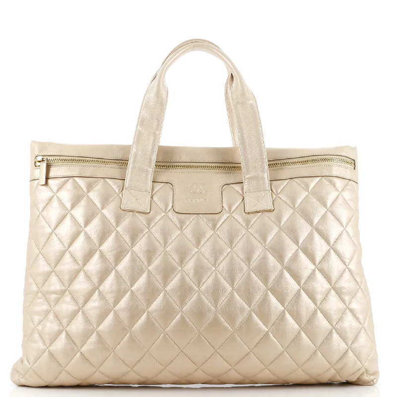 Coco Cocoon Flat Tote Quilted Calfskin Large