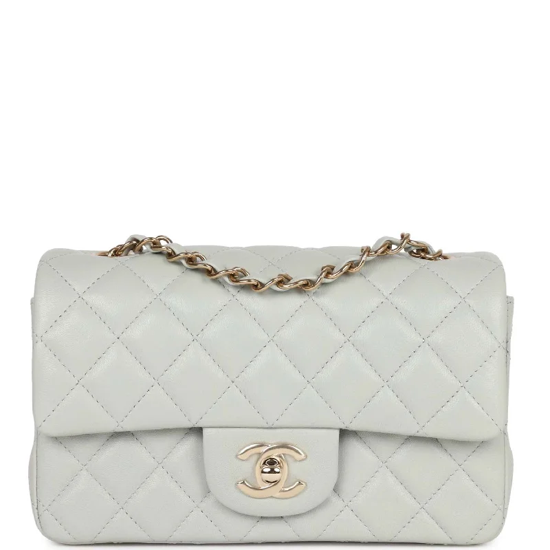 Chanel Mini Rectangular Flap Bag Light Grey Lambskin Light Gold Hardware