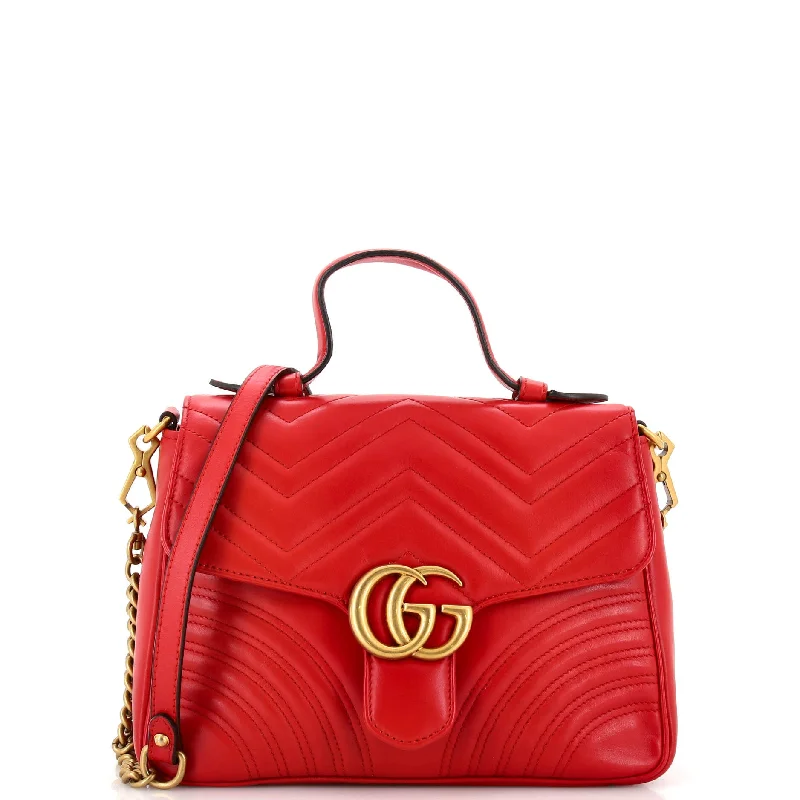 GG Marmont Top Handle Flap Bag Matelasse Leather Small