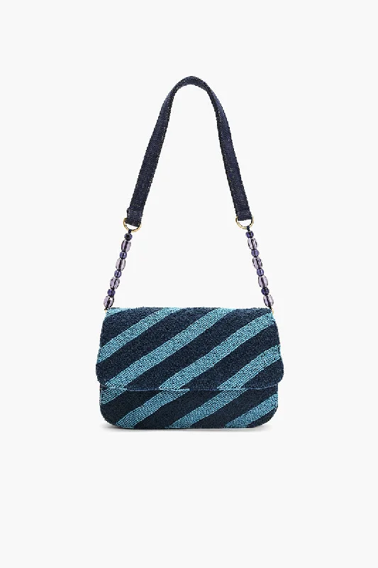 Beaded Shoulder Bag-Blue Stripe